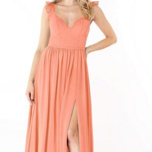 Coral/Sunset Flutter Sleeve Prom Dress, Padded, Loose, Size 8, Never Worn